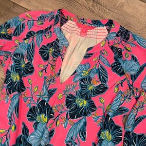 Lilly Pulitzer Lucee Dress Pink Isle Looking For You Pink Blue Floral EUC XS